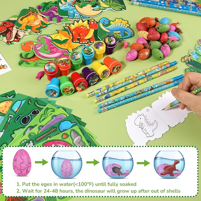 BenLouis 96Pcs Dinosaur Party Favors Dino Theme School Stationery Set Bulk for Kids Jurassic Birthday Party Goodie Bag Stuffers Classroom Gifts Rewards Pinata Filler