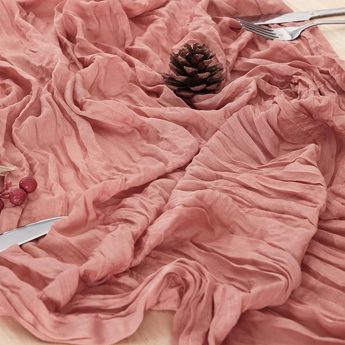 3 Pack Dusty Pink Cheesecloth Table Runner 120 Inch 10FT Cheese Cloth Fabric Runners for Wedding Decoration, Baby Shower, Boho Decor