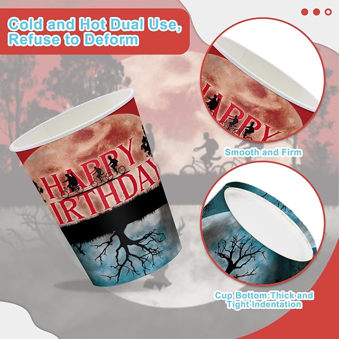 120 PCS Stranger Party Supplies with Disposable Paper Plates Napkins Cups Themed Party Decorations for Boys Girls Stranger Things Theme Party