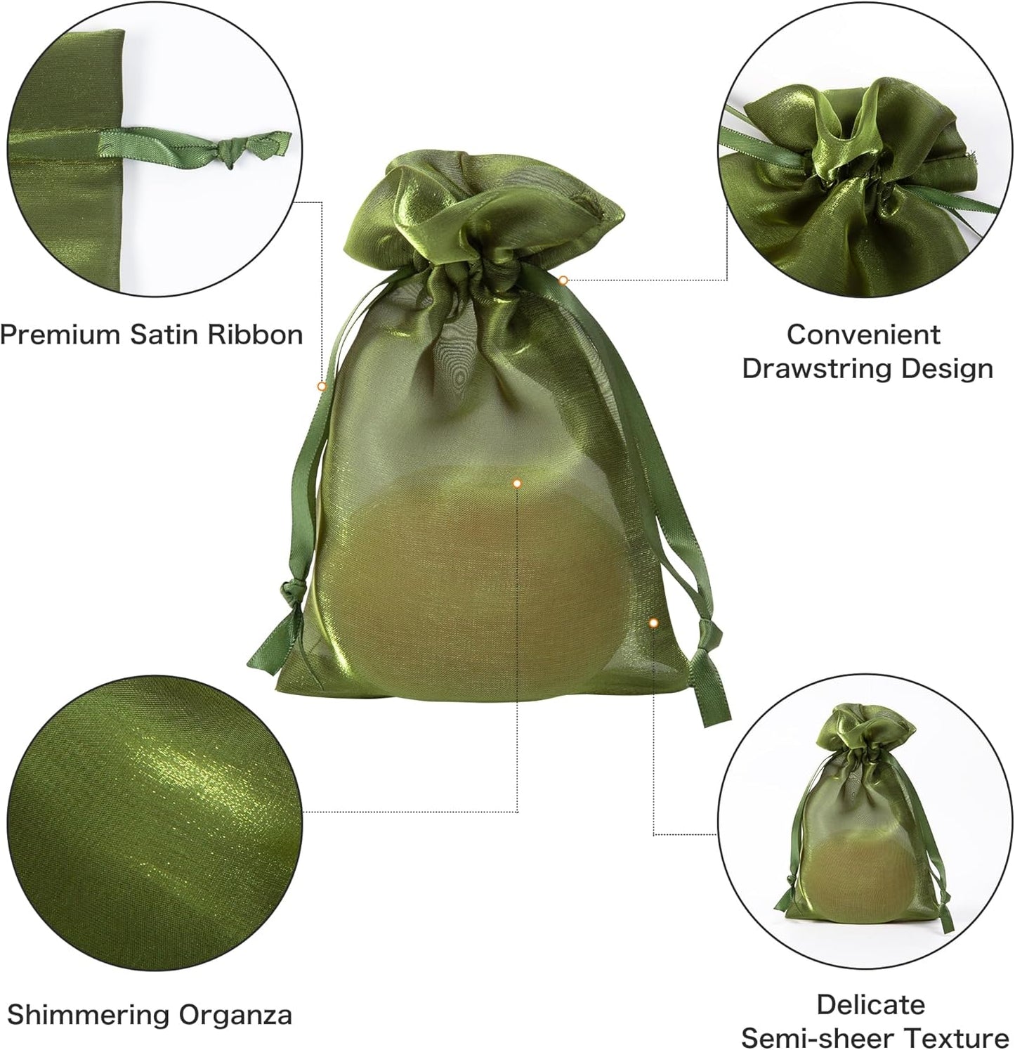 QIANF 20 Pcs Moss Green Small Organza Bags 4X6 inch for Wedding Favors with Drawstring, Mini Mesh Gift Bags Jewelry Pouch for Candy Bridal Shower Party Favor Baby Shower Christmas