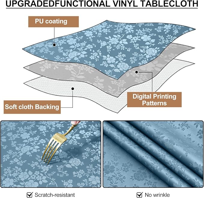 Smiry Rectangle Table Cloth, Waterproof Heavy Duty Vinyl Tablecloths, Wipeable Washable Table Cover for Kitchen and Dining Room (Stone Blue, 70" X 108")