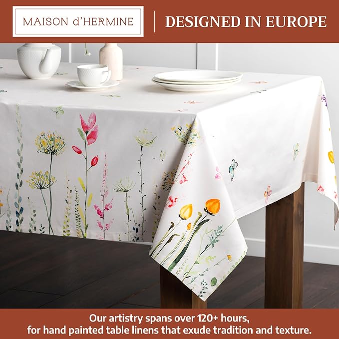Maison d' Hermine Table Cloth Rectangle Table 100% Cotton 60 x 90 Inches Tablecloth Reusable Decorative for Dining Kitchen Room Farmhouse Party Home Hotel Restaurant Spring Summer - Botanical Fresh