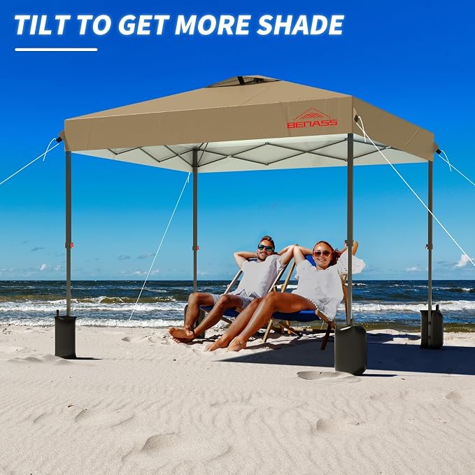 8x8 Pop Up Canopy, Easy Up Canopy Tent, Heavy Duty Tents for Parties, One Person Easy Set Up Event Tent, Khaki