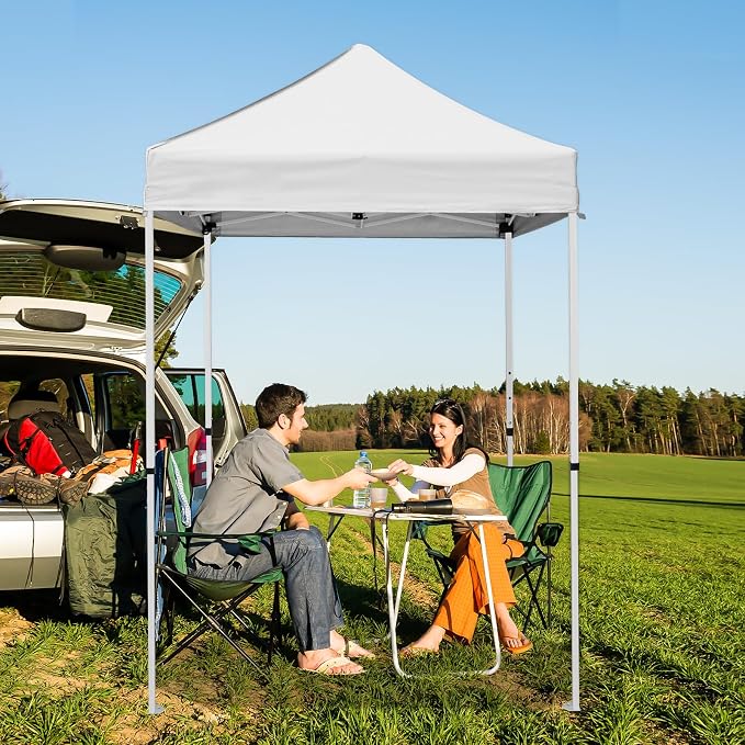 5x5 Pop Up Canopy Tent, Instant Portable Beach Canopy, Outdoor Tent with Carry Bag for Camping, Sports, Tailgating, Events, White