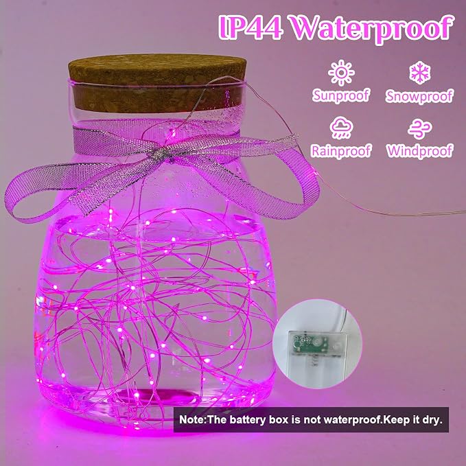 QITONG 4 Pack Pink Fairy Lights Battery Operated, Each 16 ft 50 LED Mini String Lights, Sliver Wire Christmas Twinkle Lights Indoor