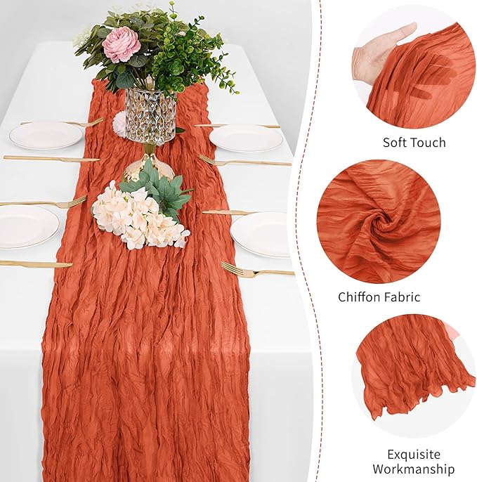 25 Pack Orange Cheesecloth Table Runner 17 x 108 Inch Gauze Table Runner Fabric Semi Sheer Cheese Cloth Table Runner Bulk for Rustic Romantic Wedding Baby Shower Table Decoration