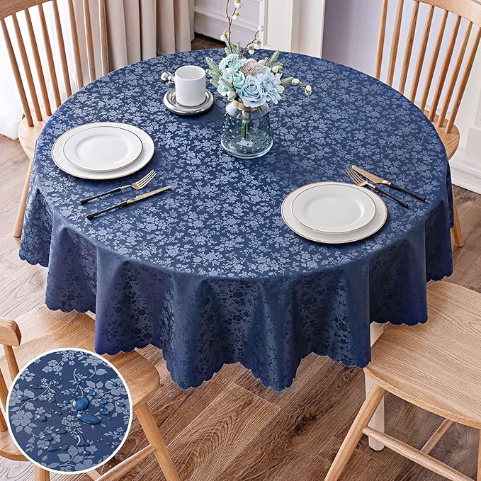 Smiry Round Table Cloth, Waterproof Heavy Duty Vinyl Tablecloths, Wipeable Washable Table Cover for Kitchen and Dining Room (Navy Blue, 70" x 70")
