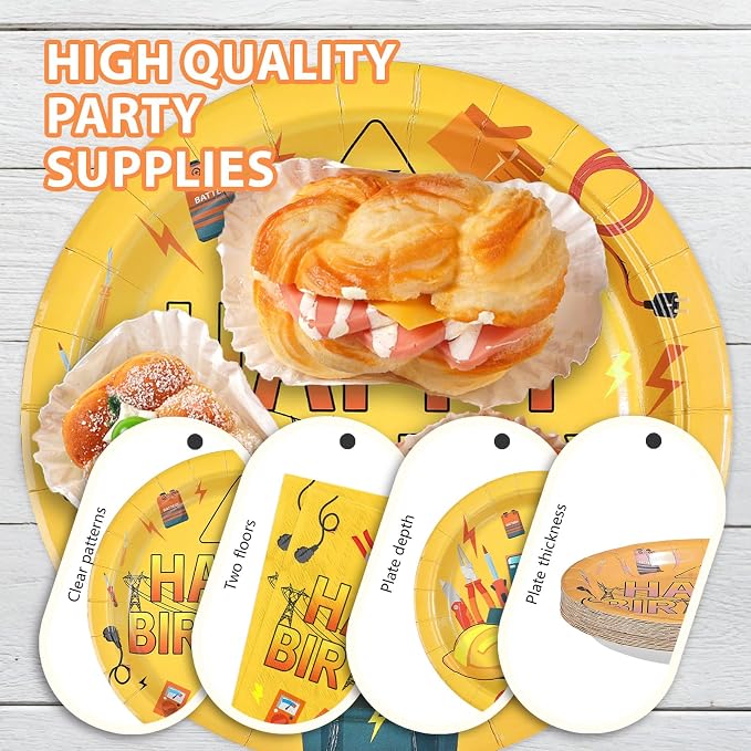 96Pcs Electrician Birthday Party Decorations Electrician Lineman Plates and Napkins Handyman Tools Decoration for Man Congrats Grad Construction Builder Carpentry Party Supplies Serves 24
