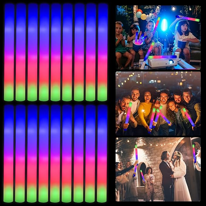 Taotuo Glow Sticks Bulk, 200 Pack Foam Sticks Glow in The Dark Party Supplies 3 Flashing Modes Lighting up Foam Sticks for Wedding, Party, Concerts, Birthday,Christmas