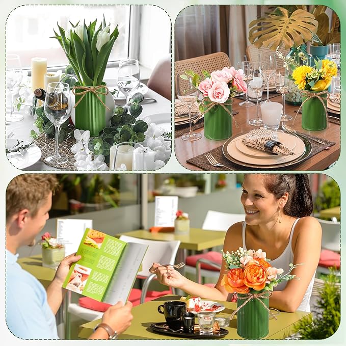 Rustic Vase for Table Centerpieces 4.33 Inch Small Petite Flower Vase with Twine Bow Vintage Farmhouse Decor for Wedding Reception Dining, Home Galvanized Metal Buckets(Sage Green,24 Pcs)