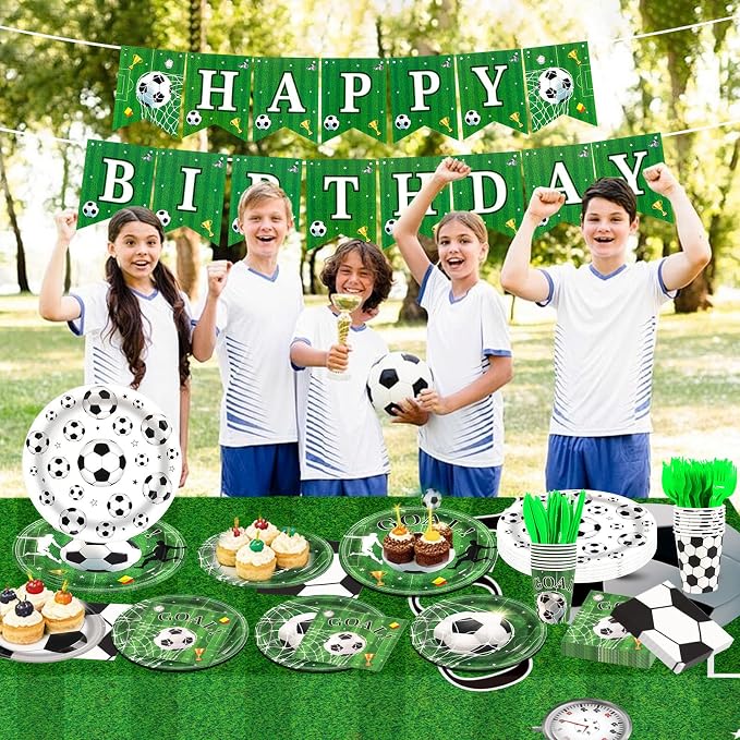 182Pcs Soccer Birthday Party Decorations,Soccer Plates and Napkins Tableware Set for Sports Soccer Theme Party Supplies, Serve 30
