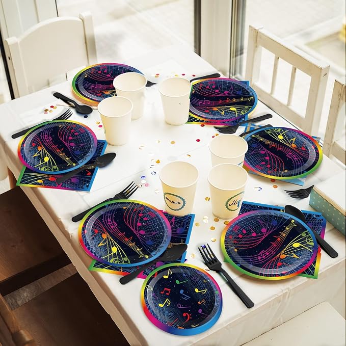 gisgfim 50 Guests Music Birthday Decorations Music Plates and Napkins Party Supplies Musical Note Themed Tableware Set Decorations Karaoke Party Plates Favors for Birthday 200 PCS