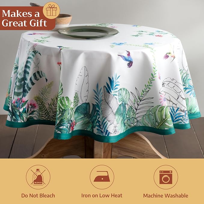 Maison d' Hermine Table Cloth Round Table 100% Cotton 69 Round Inches Tablecloth Reusable Decorative for Dining Kitchen Room Farmhouse Party Home Hotel Restaurant Spring Summer - Tropiques