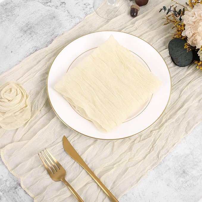 60 Pack Gauze Cheesecloth Napkins 20 x 20 Inch Wrinkled Dinner Napkins Rustic Boho Table Napkins Decorative Cloth Napkins for Weddings Parties Event Family Dinner Table Decoration (Ivory)