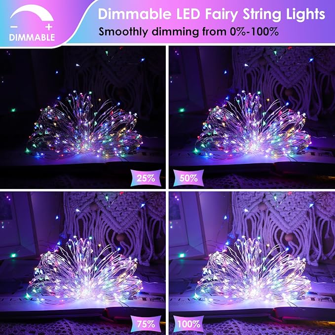Mlambert 3 Pack 33FT Fairy Lights Battery Operated with Remote and Timer, Dimmable Waterproof 8 Modes Twinkle Lighting for Girl Room Decor-Multicolor
