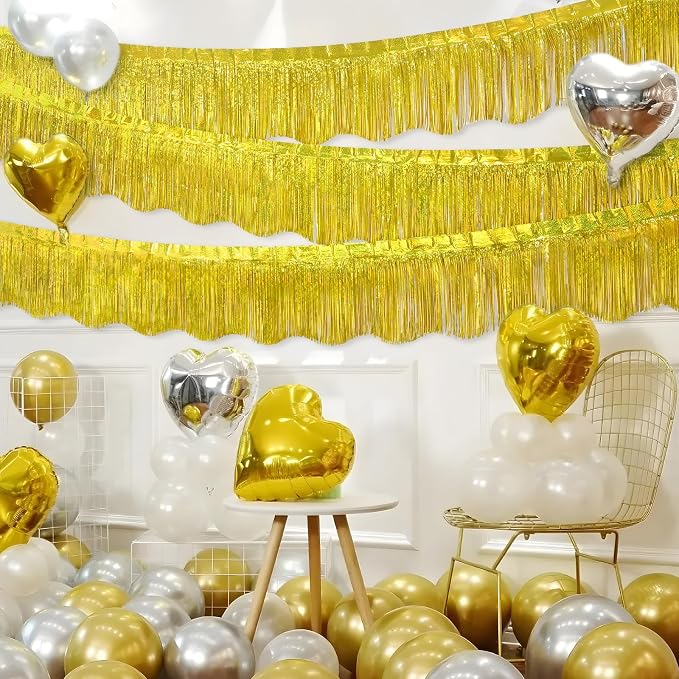 LOLStar Gold Foil Fringe Tinsel Garland, Tinsel Streamers Banner, 6 Pack | 60Ft Tinsel Streamers, Shiny Gold Tinsel Fringe Banners for Wedding, Birthday, Anniversary, Christmas, New Year Party Decor