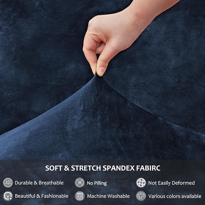 NICEEC Spandex Chair Covers for Dining Chairs Covers Set of 2 Removable Dining Room Chair Covers with Skirt Parson Chair Slipcovers Washable Chair Protector for Kitchen Wedding Party(Navy Blue)