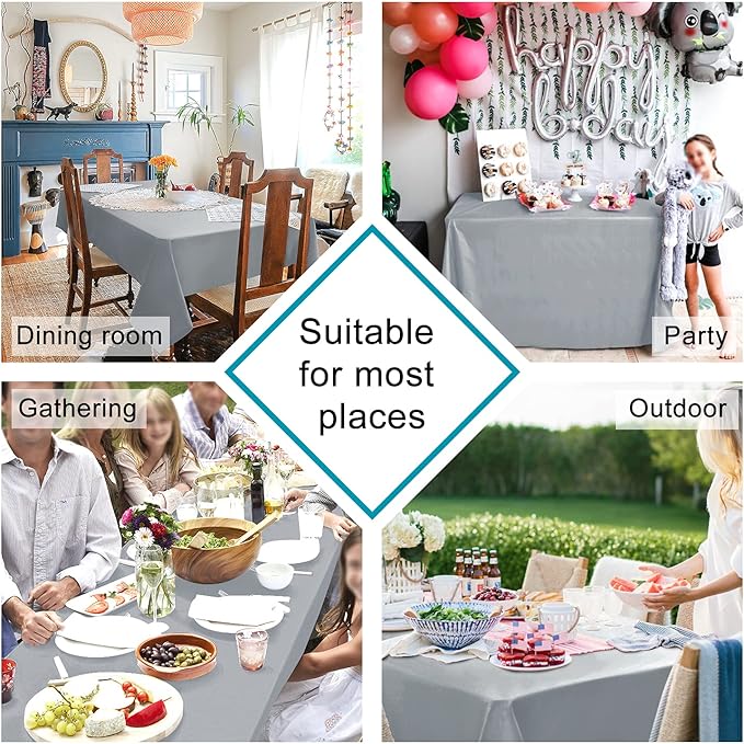 Hiasan Silver Grey Rectangle Tablecloth - Waterproof and Spillproof Washable Fabric Table Cloth for Dining Room Kitchen Party and Outdoor, 60 x 120 Inch