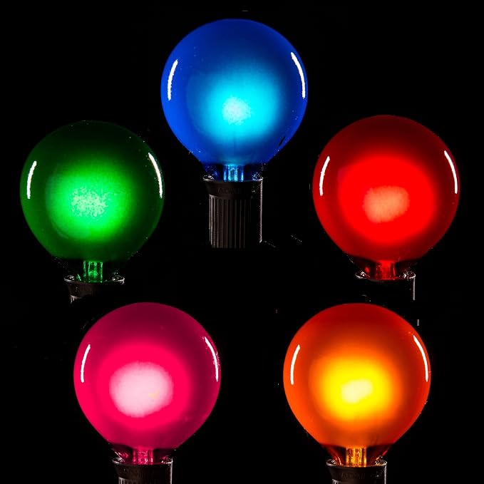 Hometown Evolution, Inc. Box of 25 G50 Assorted Satin Pearl 2 Inch 7 Watt C7 (E12) 3/8" Base Replacement Bulbs