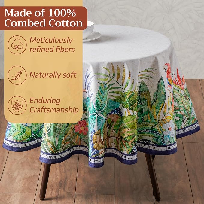Maison d'Hermine Premium Table Cloth Round Table 100% Cotton 70 Inches Tablecloth Reusable Decorative Everyday Use for Dining Room, Farmhouse, Home, Party, Festive & Wedding - Mosaic