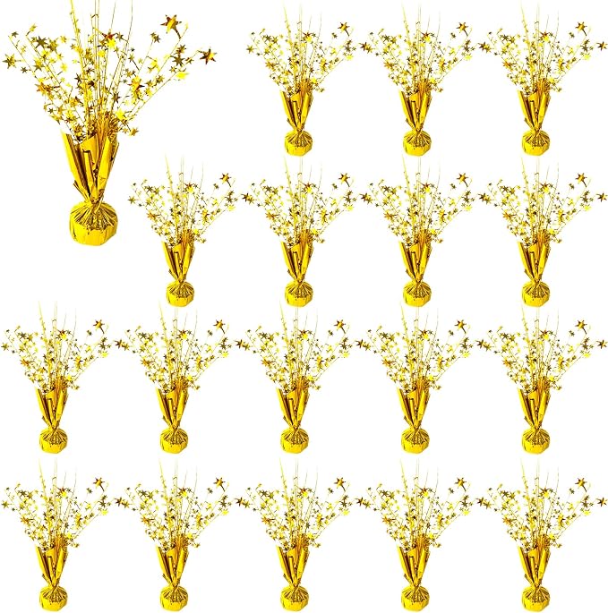 FUBININA 18 Pack Metallic Foil Spray Centerpiece Star Table Decoration Burst Glitter Tabletop Centerpieces for Birthday Christmas New Years Nye Wedding Graduation Holiday Party Supplies Decor, Gold