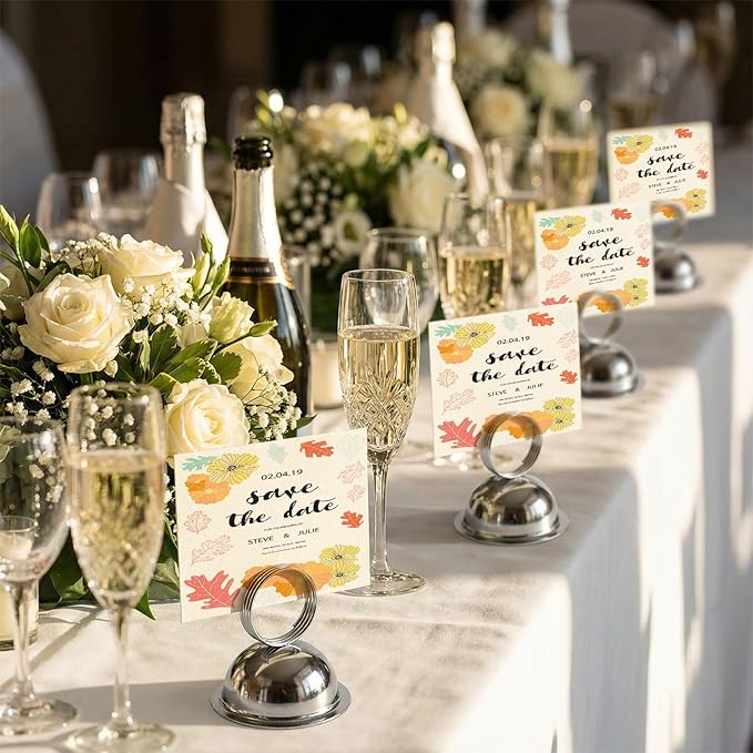 MorningRo 24 Pcs Wedding Table Place Card Holders Metal Table Number Holders Stand Sign Tabletop Menu Stands Sign for Wedding Christmas Restaurant Banquet(Silver)