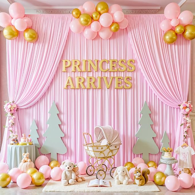 30x15ft Pink Backdrop Curtains for Baby Shower Parties Wrinkle Free Fabric Backdrop Curtain Wedding Photo Drapes Backdrop for Girls Birthday Party Gender Reveal Photography Back Drop 6 Panels 5x15FT