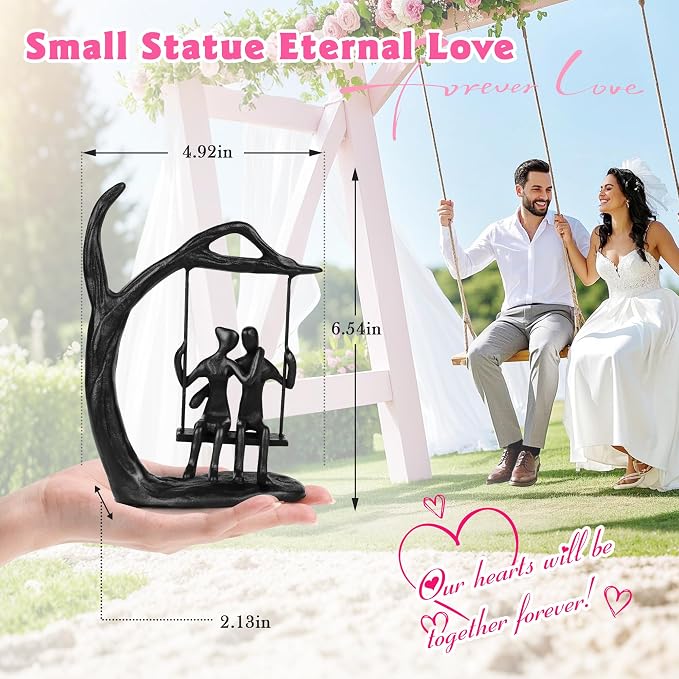 Kresecioo Anniversary Wedding Gifts for Couple/Her - Romantic Couple Statue in Love, Black Metal Figurine Sweet Loving Together Iron Sculpture Decor, Gifts for Wife Husband Birthday