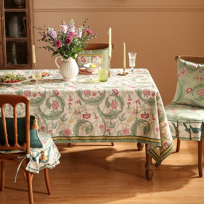 patdrea Vintage French Linen Tablecloth,Rectangular,118"x67"-Cecilia A | Colorful Elegant Extra Wide Table Cloth for Rectangle Table,Floral Vine Patterned,for Dining Room Tea Party Thanksgiving