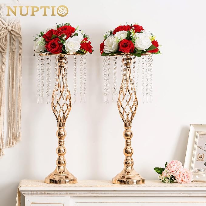 NUPTIO Flower Balls Centerpieces for Wedding Tables, Red & White Roses | 10 Pcs Artificial Silk Floral Arrangements, for Birthday Party, Housewarming, Thanksgivng, Christmas Decorations