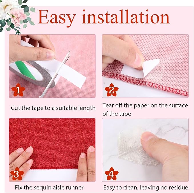 Shihanee Sequin Aisle Runner for Wedding Glitter Rug with Carpet Tape Sparkly Prom Outdoor Floor Birthday Carpet Runner for Ceremony Event Graduation Party(4 x 15 ft,Red)