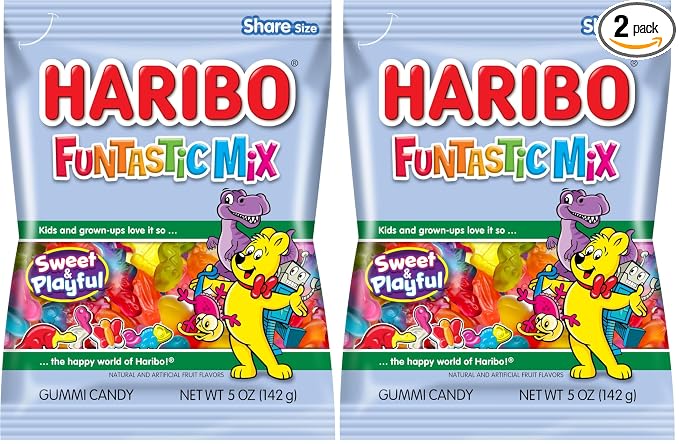 Haribo Gummi Candy | Funtastic Mix in Shareable Size Bags | Many Shapes & Flavors, 5 oz. (Pack of 24)