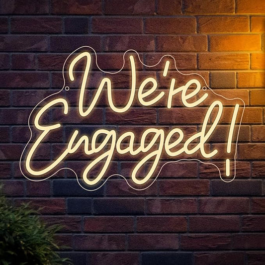 We're Engaged Neon Sign, Valentine Love Sign, Warm White Wall Decor Light, USB Powered Wedding Sign for Room