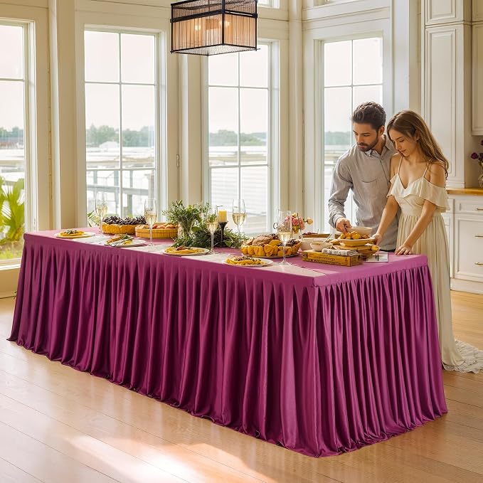 Wish Care 2 Pack Wine Red Rectangle Table Clothes for 4 Foot Tables, Polyester Fitted Tablecloths 4ft Stretch Table Cover for Wedding, Birthday, Parties, Trade Show, Craft Show