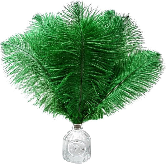 Lamar 20Pcs 8-10'' Green Ostrich Feathers for Wedding Centerpieces, DIY Crafts, Carnival, Party Deco, Floral Arrangement, Bohemian Home Decor (Green)