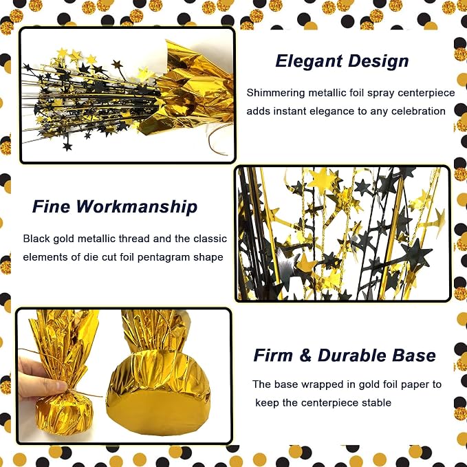 FUBININA 6 Pack 2026 Graduation Table Centerpiece Party Decoration Metallic Foil Spray Centerpiece Glitter Decor Star Tabletop for Graduation New Year Birthday Holiday Party Favor, Black and Gold