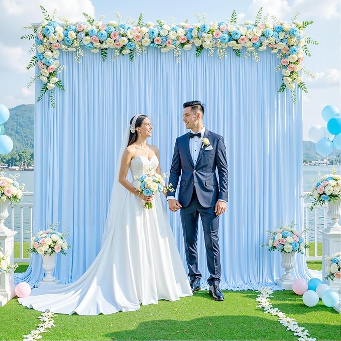 Baby Blue Backdrop Curtain for Baby Shower Parties Wrinkle Free Light Blue Curtains Backdrop Drapes Fabric Decoration for Birthday Party Photography 5ft x 7ft,2 Panels