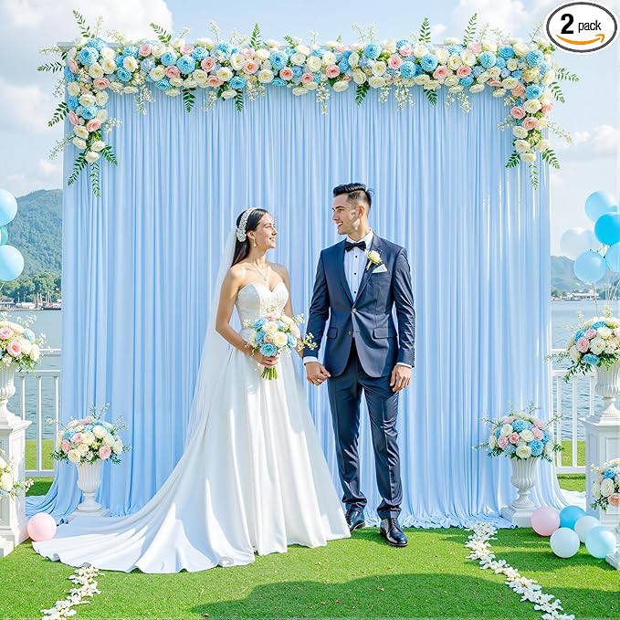 10x10 Baby Blue Backdrop Curtain for Baby Shower Parties Wrinkle Free Light Blue Curtains Backdrop Drapes Fabric Decoration for Birthday Party Photography 5ft x 10ft,2 Panels