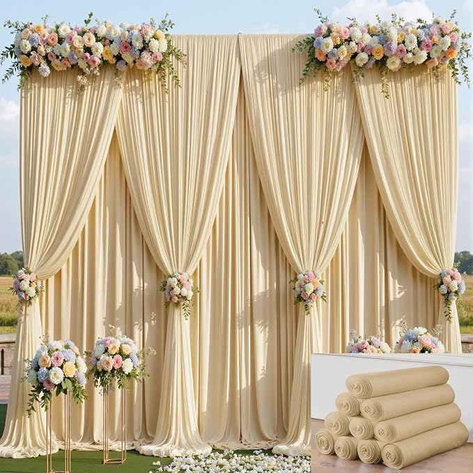 50x15ft Champagne Backdrop Curtains for Parties, Wrinkle Free Polyester Photo Backdrop Drapes 10 Panels 15 ft Long Back Drop Cloth for Wedding Birthday Photography Background Party