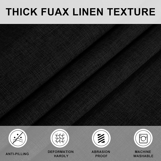 Hiasan Round Linen Tablecloth 40 Inch - Wrinkle and Stain Resistant Washable Polyester Fabric Table Cloth for Dining Room Kitchen Party, Black