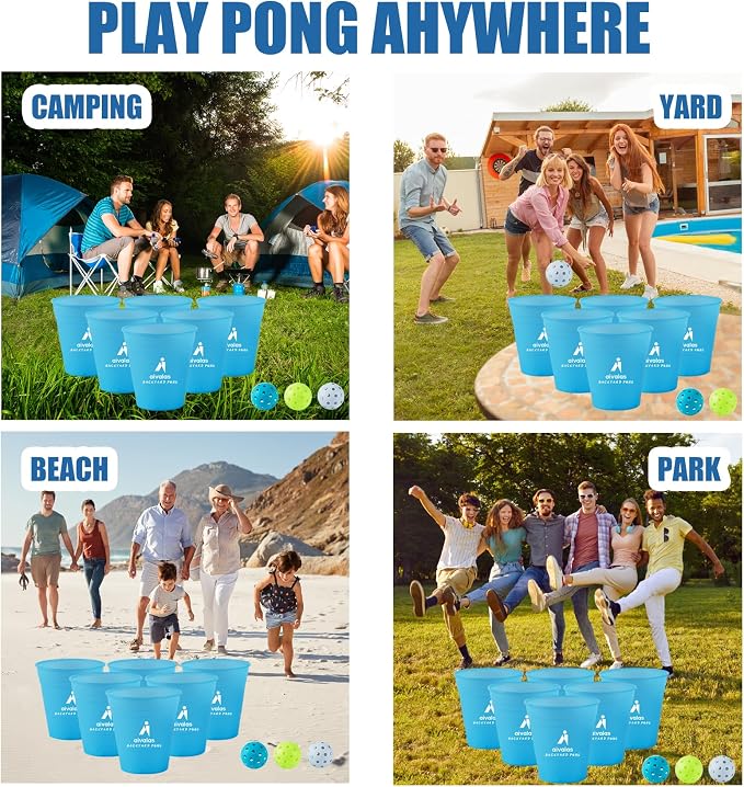 Aivalas Yard Pong Giant Outdoor Toss Games – XL Buckets with Basketball-Style Play, Portable Backyard Lawn Beach Camping Throwing Game for Adults Teens & Family – Includes Carry Bag, Easy to Store