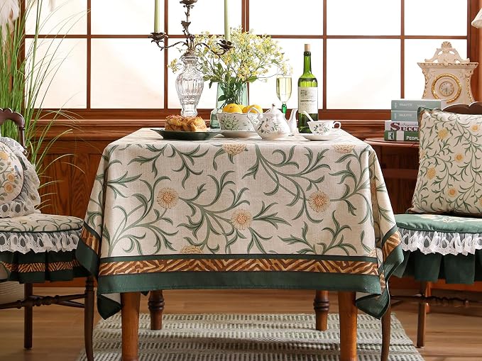 patdrea Vintage French Linen Tablecloth,Rectangular,118"x67"-Botticelli | Elegant Table Cloth for Rectangle Table,Sage Green Floral Vine Patterned,for Dining Room Tea Party Thanksgiving