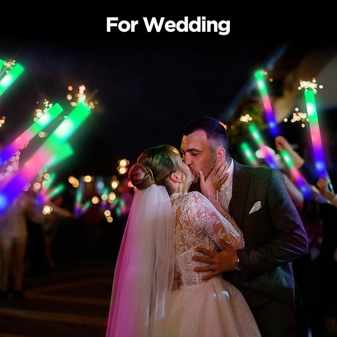 50Pcs Foam Glow Sticks Bulk Party Pack,L16" Big Led Light Up Foam Sticks with 3 Flashing Effect, Glow in The Dark Party Supplies Favors for Wedding, Adults/Kids Birthday, Disco Dance Floor, DJ