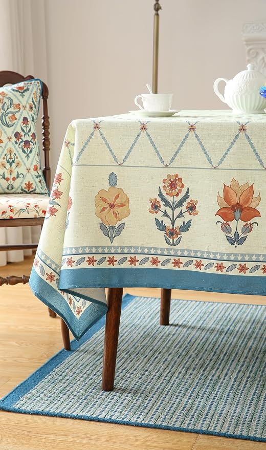 ISAENNE Designer Vintage Linen Rectangular Tablecloth,118"x67"-Floralsea B | French Elegant Printed Long Table Cloth for Rectangle Table,Floral Pattern,Heavyweight,Dining Room,Kitchen,Thanksgiving