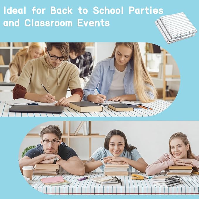 Kochorie 100 Ft x 54 Inch Back to School Notebook Tablecloth Roll Plastic Disposable Table Cover with Slide Cutter Welcome Back to School Waterproof Tablecloth for First Day of Classroom Graduation