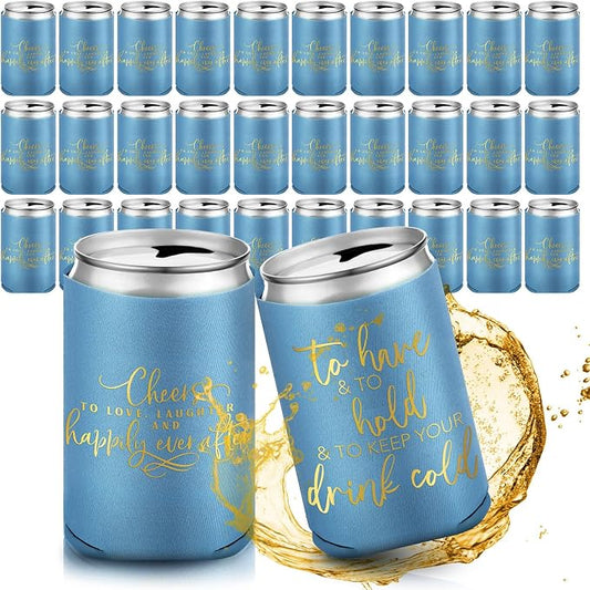 Qinyoung 50 Pieces Haze Blue Wedding Can Cooler Bulk Engagement Party Favors for Guests Cheers to Love and Happily Ever After Rehearsal Dinner Decorations for Wedding Bridal