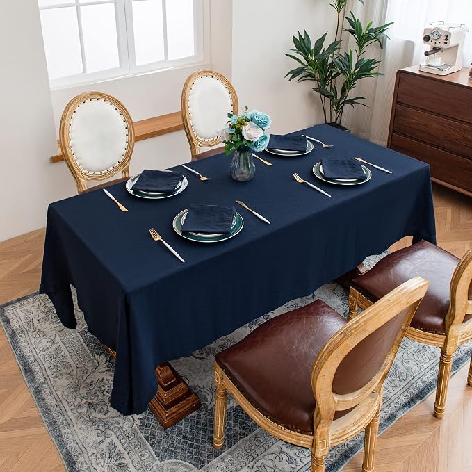 Linen World Linen Tablecloth,100% French Linen Navy Tablecloth 108" x 60" Inch,Washable Rectangular Tablecloth for Dining,Outdoor,Weddings and Restaurants,Decorative Thanksgiving Christmas