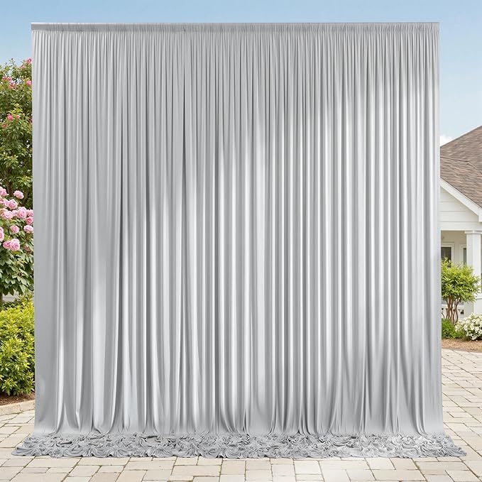 10ftx8ft Wrinkle Free Silver Backdrop Curtain for Parties, Thick Polyester Backdrop Drapes for Wedding Birthday Party Photography Background Baby Shower Decor