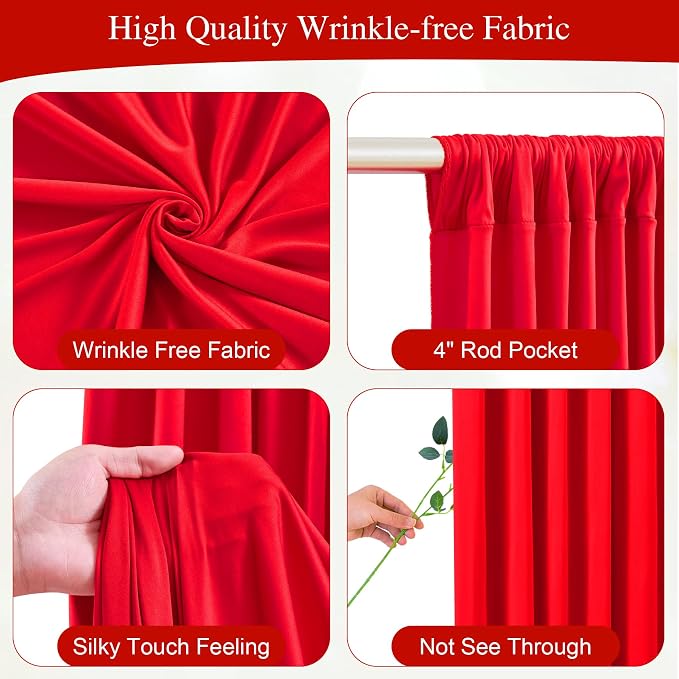 Red Backdrop Curtains with Lights for Parties,10x10FT Wrinkle Free Red Photo Backdrop Curtains for Wedding Baby Shower Birthday Ceremony Reception New Year Decorations-5ft x 10ft,2 Panels