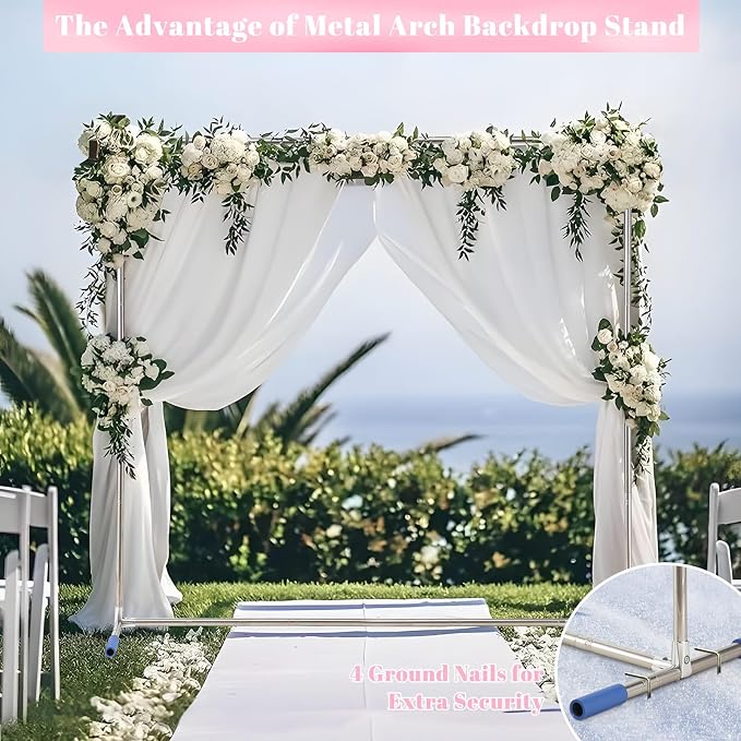 Wedding Arch Backdrop Stand,7x5 FT Metal Arch Backdrop Stand for Ceremony, Stainless Steel Square Backdrop Stand for Parties,Wedding,Birthday,Anniversary,Baby Shower,Garden Decorations